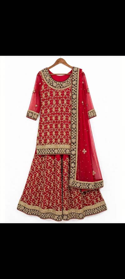 red heavy bridal lehenga medium worn once 10/10