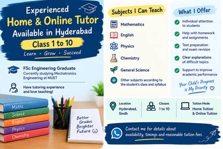Experienced Home & Online Tutor Available in Hyderabad – Class 1 to 10