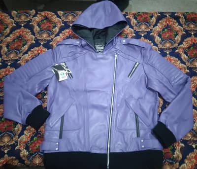 Men's Purple sheepskin leather hooded jacket