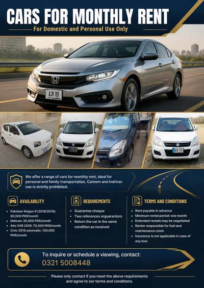 Rent a car & Car available for monthly rental