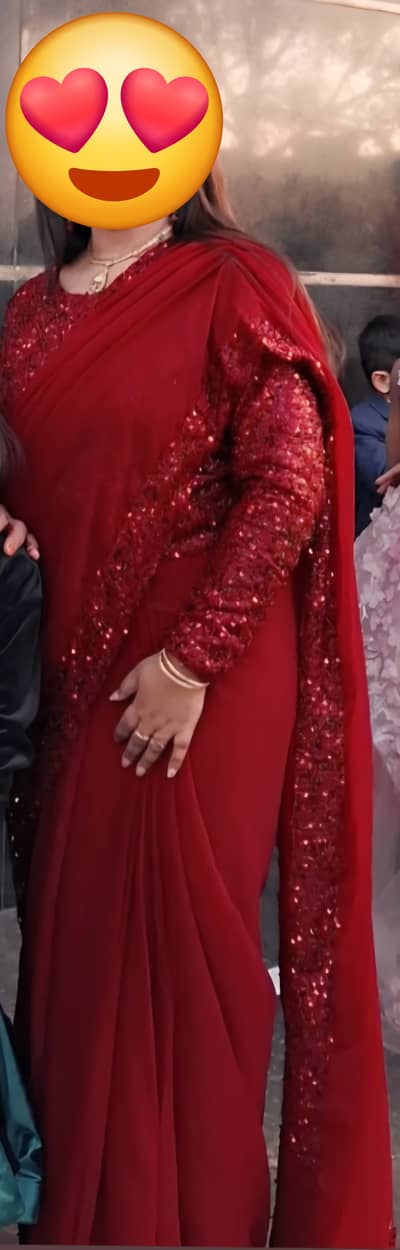 Saree in bright red maroon color