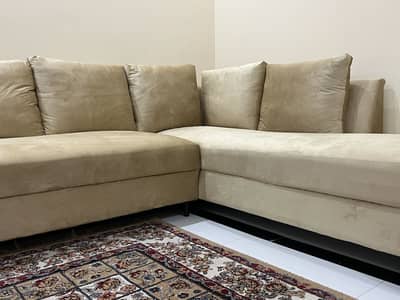 L shaped sofa ( glossy gold finish )