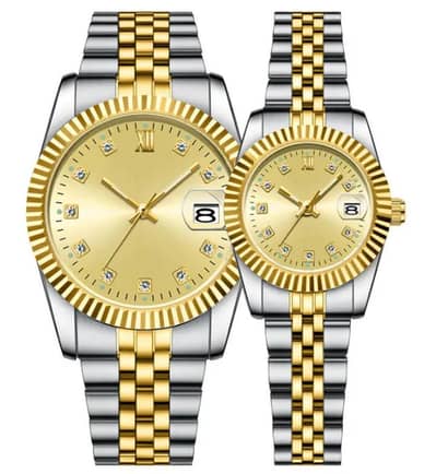 Couple Watch Pair - Golden Silver Chain Watch for Men and Women`