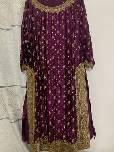 Elegant Maroon & Golden Embroidered 3-Piece Formal Dress
