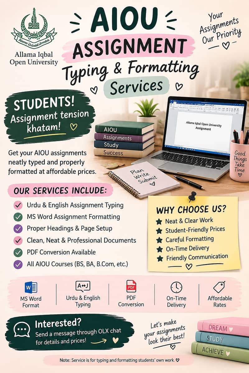 AIOU Assignment Typing & Formatting Services 0