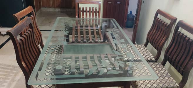 Wooden Dining Table Set with 6 Chairs – Glass Top