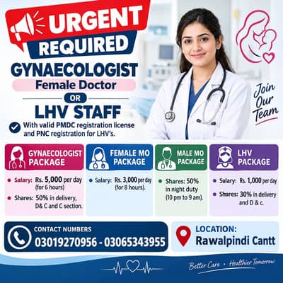 Urgently Required Gynaecologist, Medical Officers & LHV Staff