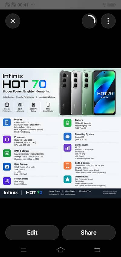 Infinix hot 70 just box opened