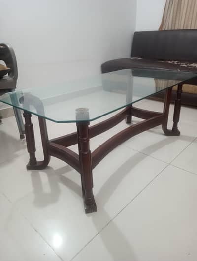 Glass-Top Wooden Center Table