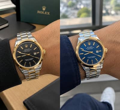 Two-Tone Blue Dial Men's Wrist Watch with Date