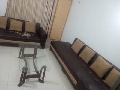 Dark Brown Sofa Set with 7 Golden Cushions