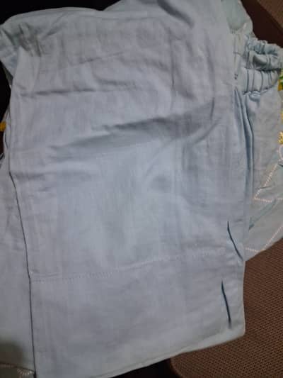 Lawn dress in light blue n yellow contrast