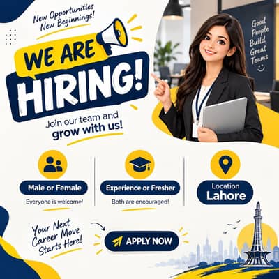 URGENT HIRING MALE OR FEMALE LOCATION AT LAHORE