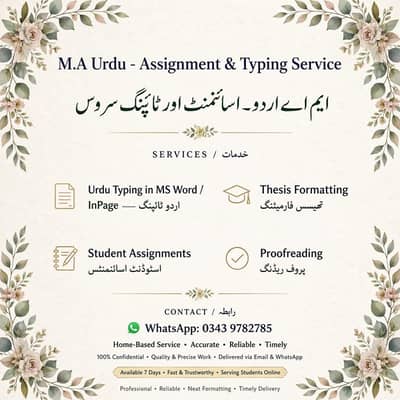M. A urdu- Assignment & typing service