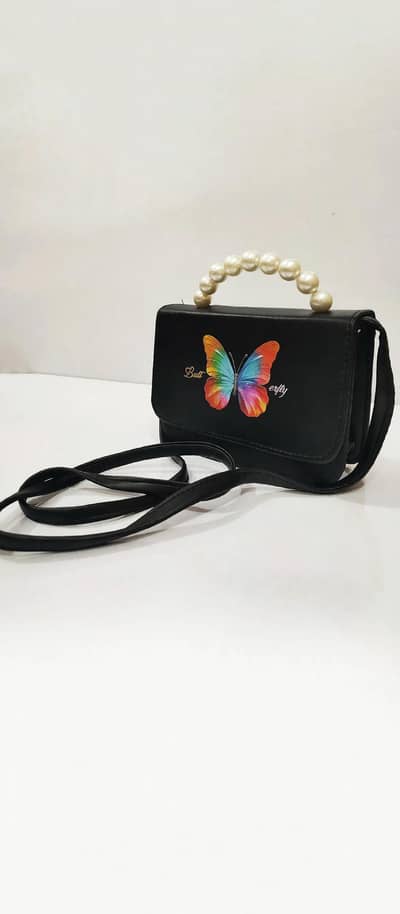 Butterfly Pearl Handle Cross Body Bag For Girls - Stylish