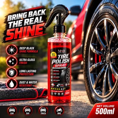 MAB Nexus Tire Polish Spray 500ml Deep Black Shine for Cars Bikes SUVs