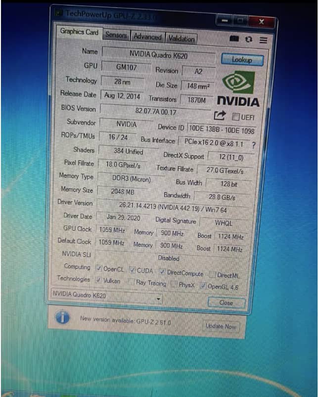 NVIDIA Quadro K620 Graphics Card 2GB (128 bit) DDR3 1