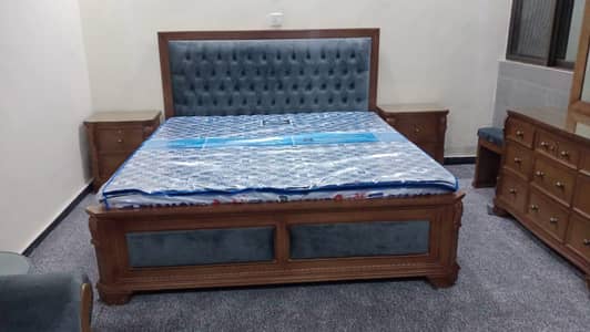 King size wooden bed set| 2 side tables & dressing table|original wood