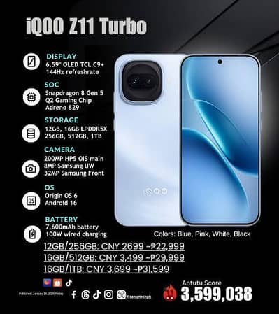 Vivo iQOO z11 Turbo 16gb , 256gb 4month sim time mint condition
