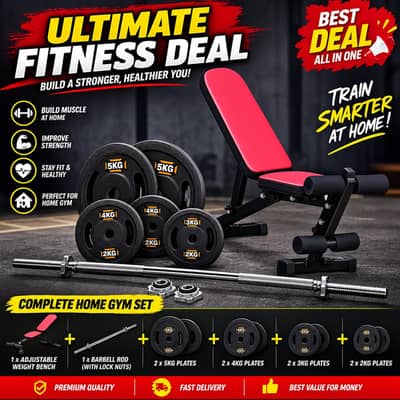 bench press / Weight Plates / Rod / Home Gym Equipments