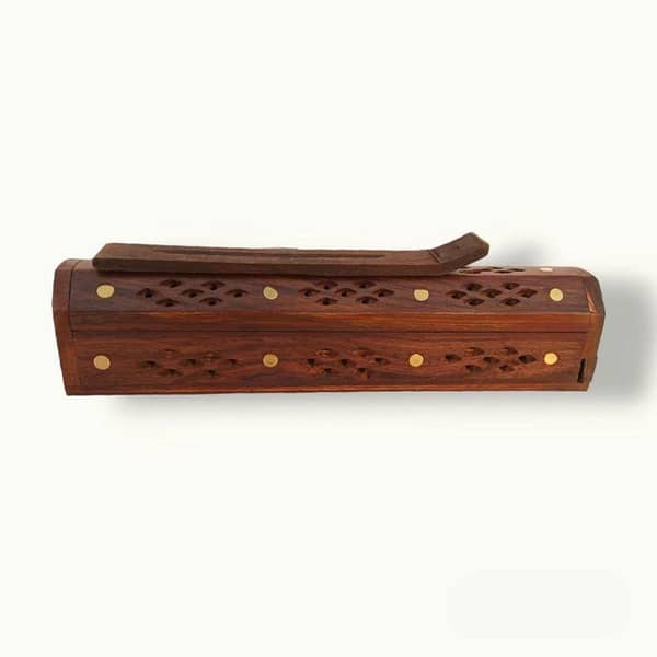 Wooden Incense Burner Holder With Brass Dot Design, Sheesham Wood, Wooden Incense Burner, Incense Holder.