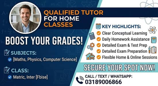 Qualified Tutor for Home Classes