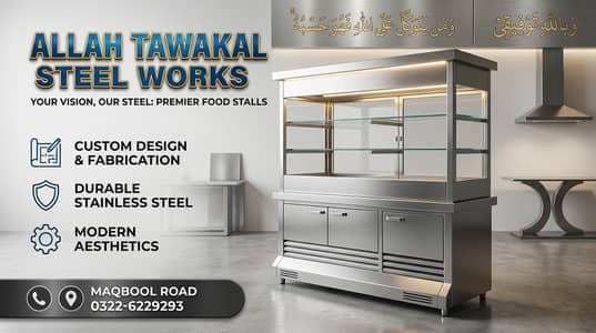 Food Stall Stainless Steel Counters Deep Fryer Cooking Range show case