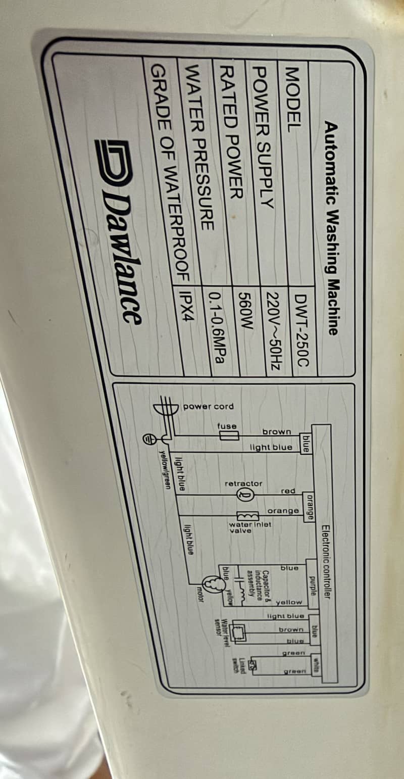 Dawlance automatic washing machine DWT-250C 1