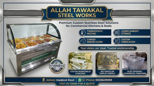 Food Stall Stainless Steel Counters Deep Fryer Cooking Range show case