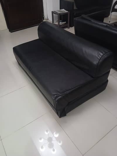 Space-Saving 2-in-1 Folding Sofa Cum Bed (Black Leatherette)