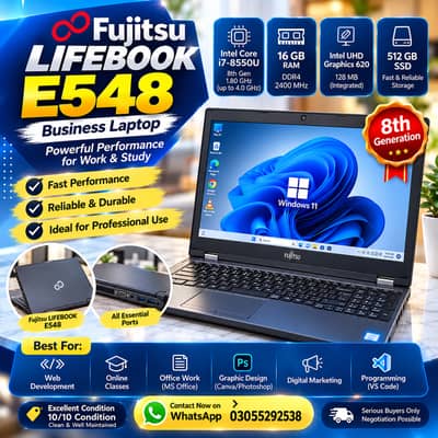 Fujitsu LIFEBOOK E548 Core i7 8th Gen, 16GB RAM, 512GB SSD