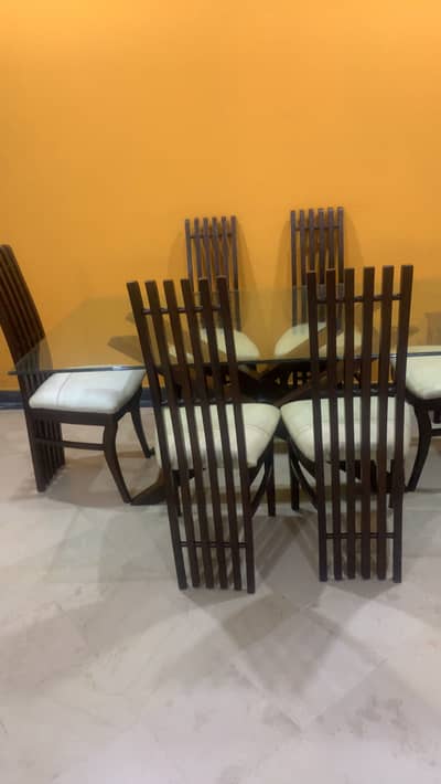 6 seater dinning table x shape wood
