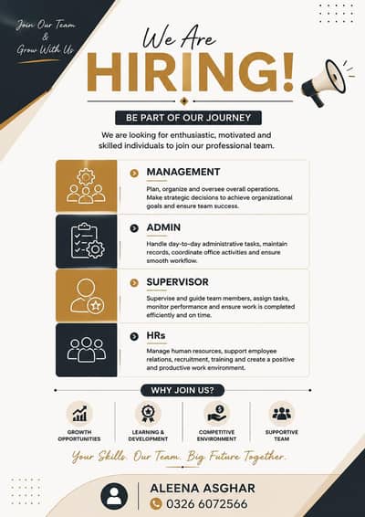 Multiple Staff Required | Supervisor, Admin, Management & HR Jobs