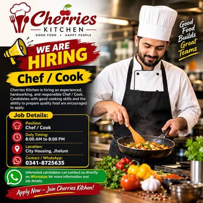 Cook Job Checf job | Male/Female cock job | chef job | Jobs in Jhelum
