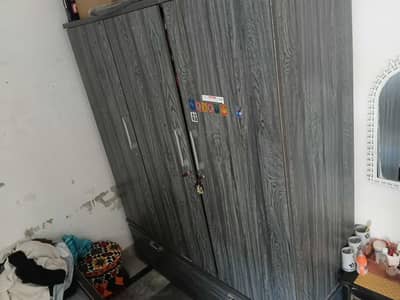 Wooden Wardrobe + Iron Table – Good Condition
