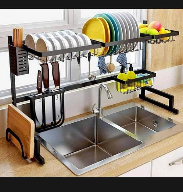 T   Dish Drying Rack Over Sink Kitchen Storage Shelf Counter-top Space Saver Display Stand Tableware Drainer Organizer Utensils Holder