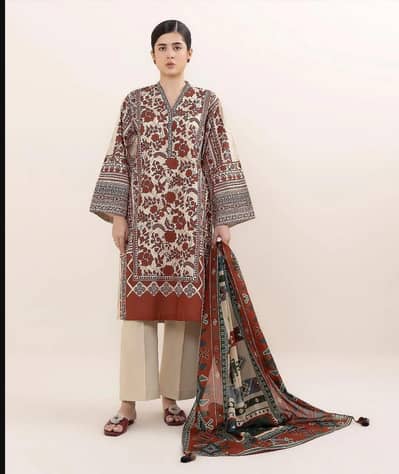 Women printed linen 3 piece suit unstitched winter office wear