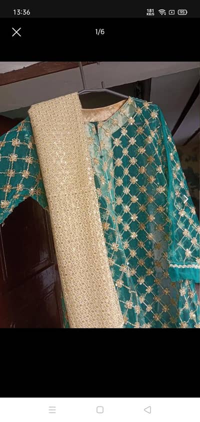 embroidered elegant net frock with inner kmeez and open style frock