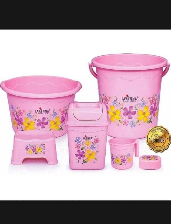 T   Bath Set/ Plastic Bath Set/ Bath Set For Washrooms (Laveena 6 pieces Bath Set)