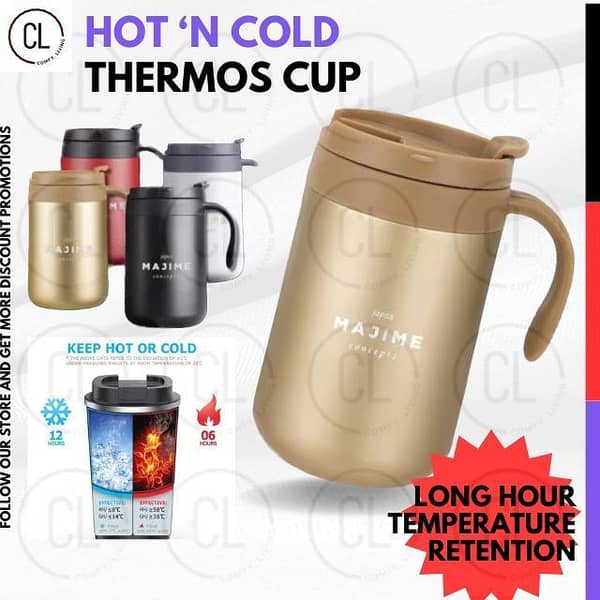 T  Stainless Steel Insulated Coffee Mug 500 ml with Lid Travel Coffee Mug with Handle- Double Wall Vacuum Insulated Mug