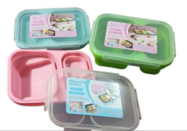T  2Grids Silicone Lunch Box Portable Silicone Folding Office Lunch Box