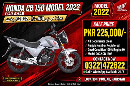 Honda CB 150f model 2022 for urgent sale