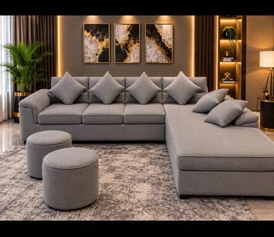 Luxury L-Shape Sofa Set with 2 Stools for Sale