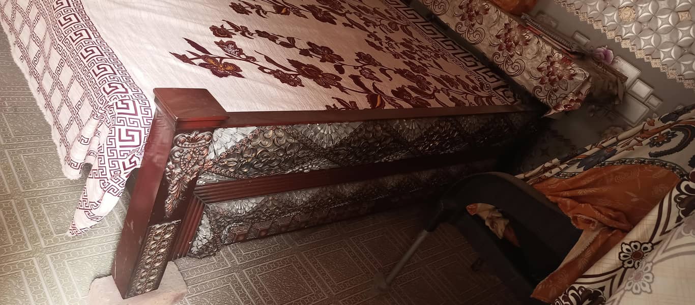 Used Double Bed with 2 Side Tables in Good Condition - Beds - 1120335644