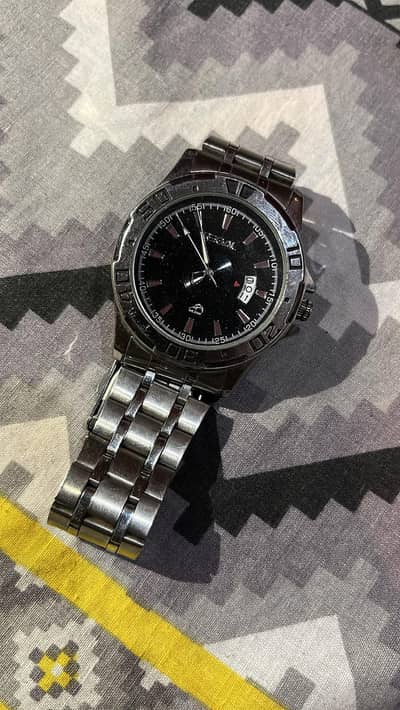 REGAL Men's Quartz Wrist Watch - Black Dial, Steel Strap