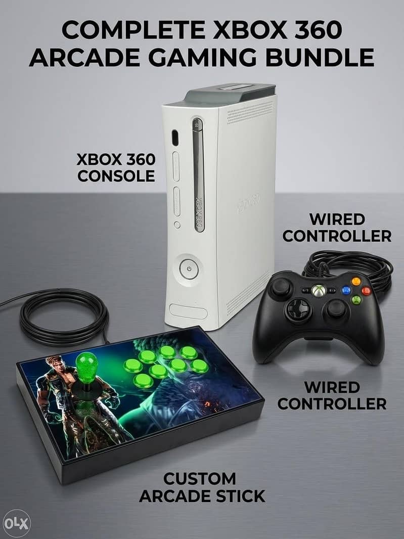 Xbox 360 Complete Gaming Setup with Arcade Stick & Controller 0