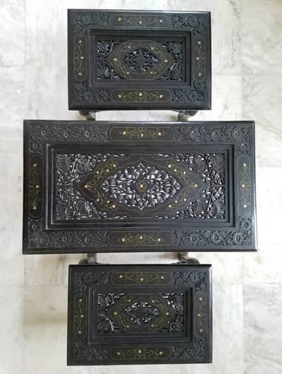 Rosewood / Shisham Center Table Black with Brass Inlay