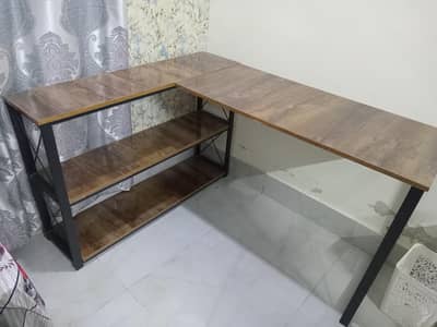 L-Shaped PC Desk with Storage Shelves