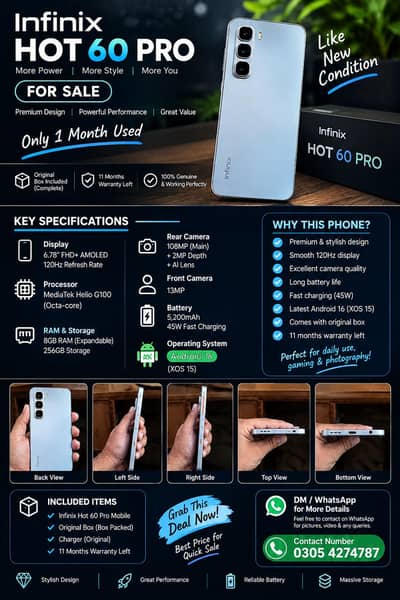 Infinix Hot 60 Pro 8+8GB 128GB with Box&Charger