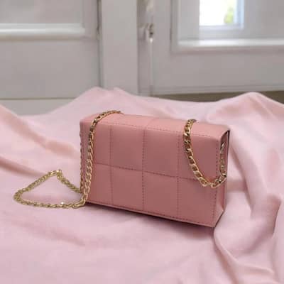 Pink Crossbody Bag With Gold Chain Strap For Girls
